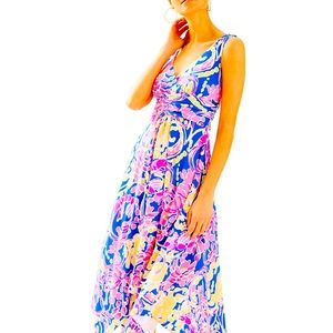 Lilly Pulitzer SLOANE MIDI DRESS BRILLIANT BLUE CATCH AND RELEASE sz large